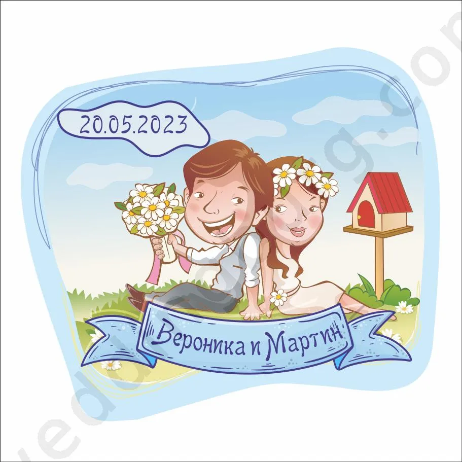 Сватбени магнити за хладилник, изработени с тематичен дизайн на двойка младоженци, модел GG049