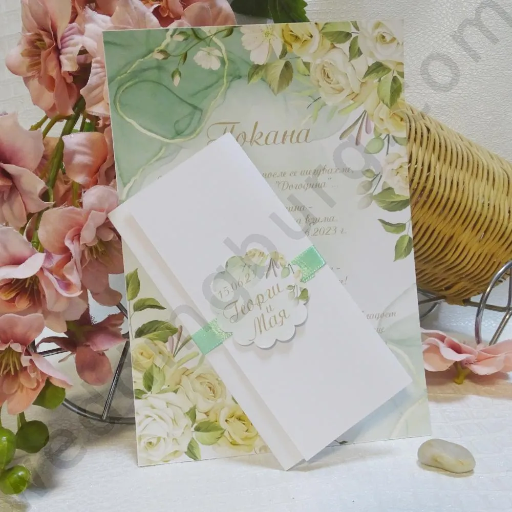 Сватбени покани с дизайн на красиви цветя, модел HM023